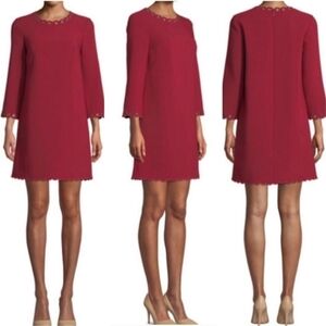 KATE SPADE Red Scalloped Grommet Trim Shift Dress Women's Size 2